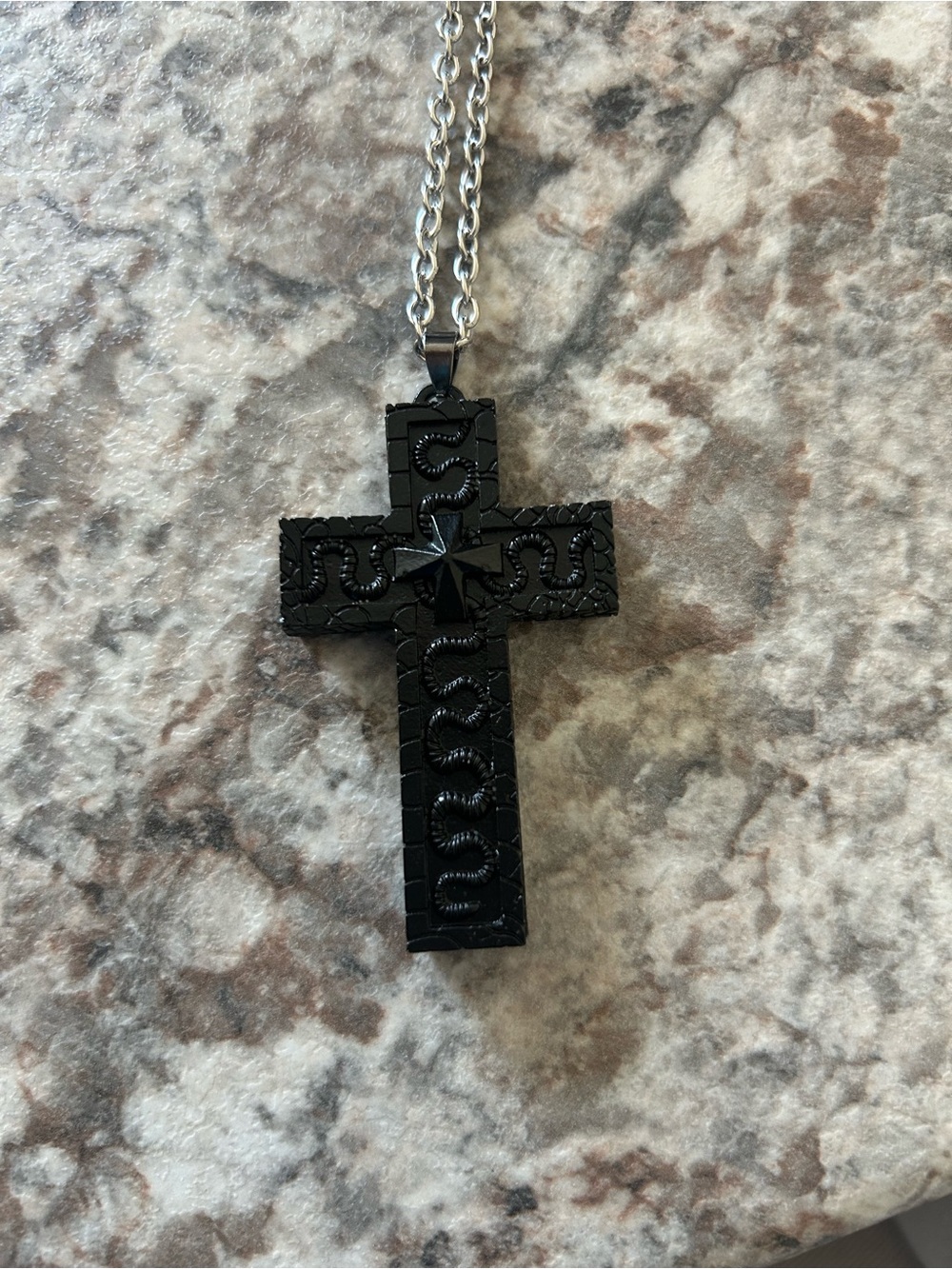 Black Decorative Cross Pendant Necklace